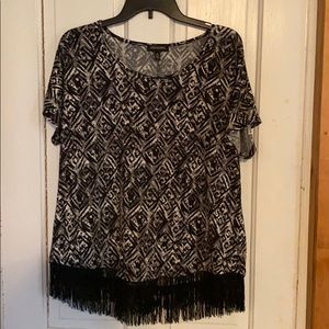 Notations black and white  shirt. Fringe bottom